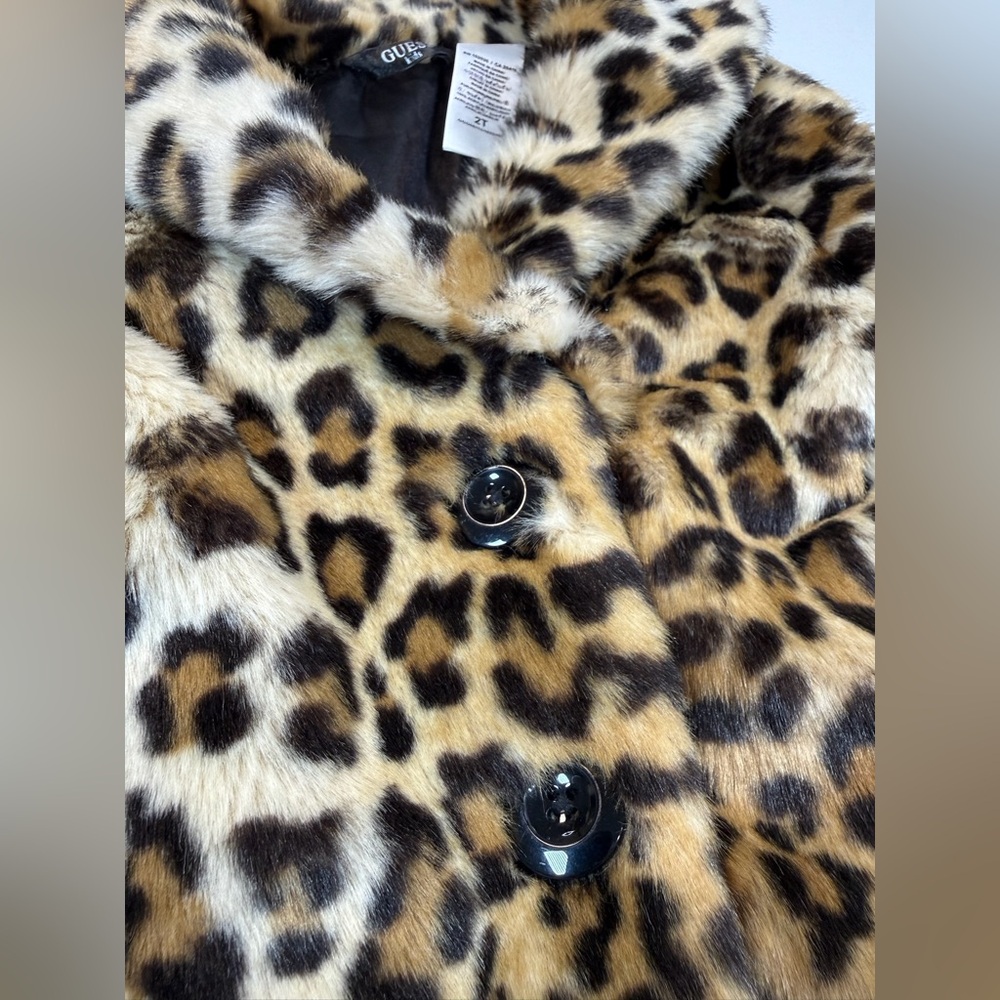 GUESS KIDS Toddler Girls’ Leopard Print Faux Fur Mafia Fashion Pea Coat Size 2T - Picture 5 of 8
